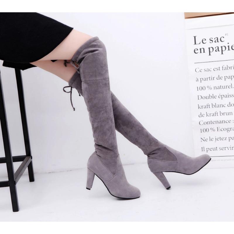 Women Long Boots Sexy High Heels Suede Lace Up Over The Knee Boots Autumn Winter Warm Shoes Female Slim Thigh High Boots Party