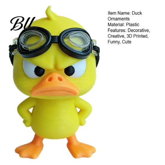 Cute Desk Decorations 3D Printed Angry Yellow Duck Figurine with Detachable Swimming Goggles, Funny Gifts for Lovers Statue, Desktop Ornament