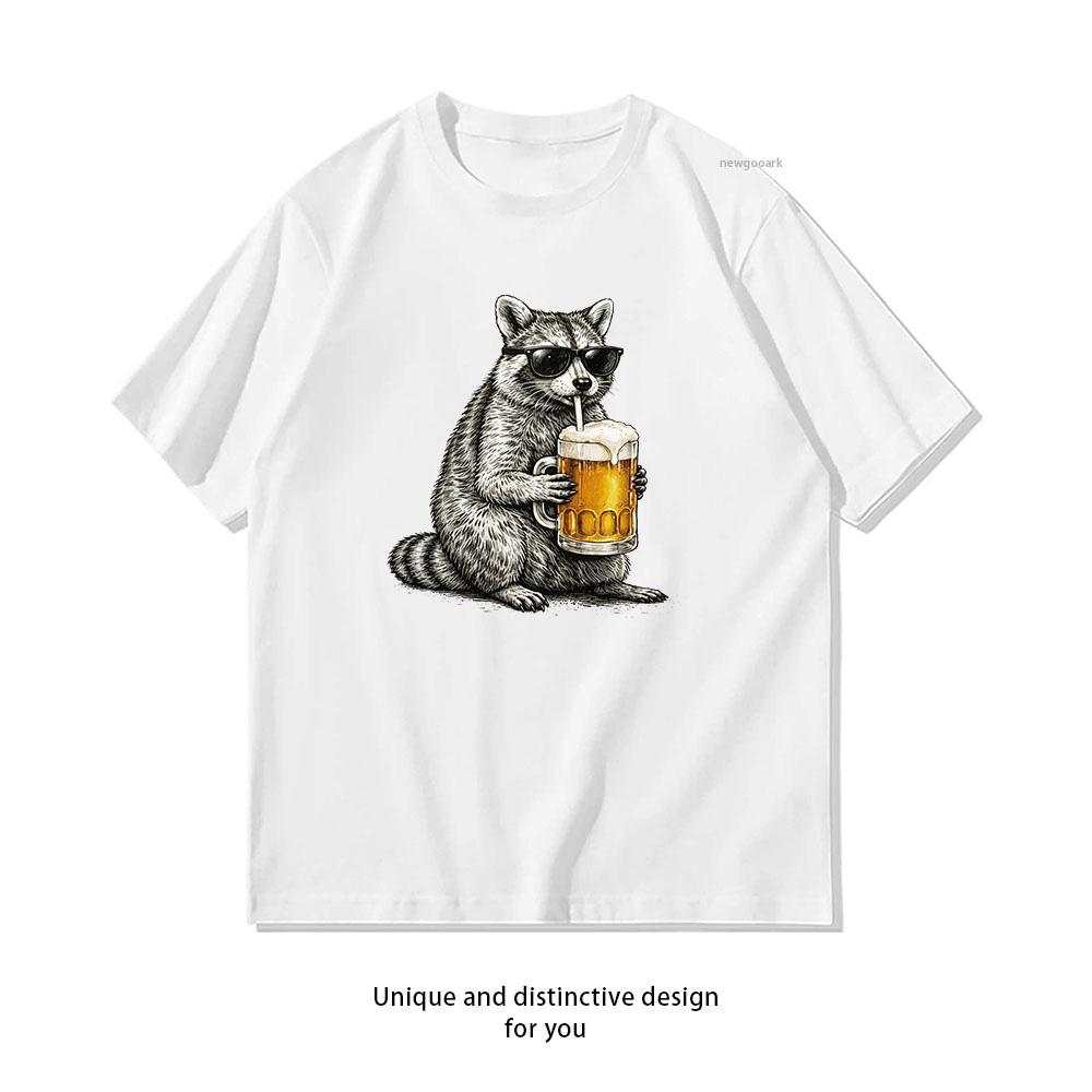Waschbär Bier Kühl Waschbär Bier Shirt Frau Mann Sommer Baumwolle Grafik T-Shirts Erwachsener Streetwear Camisetas Oberteile Atmungsaktiv Einfach