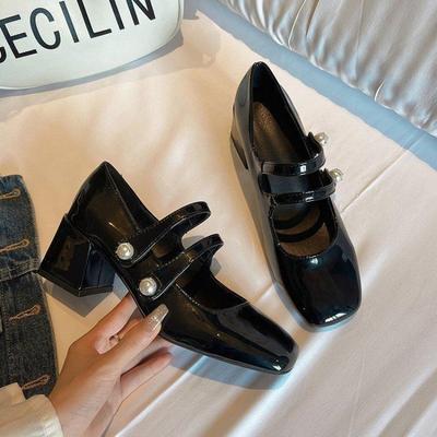 Elegantní Dámské Lodičky na Vysokém Podpatku Lakované Boty na Vysokém Podpatku Boty na Silném Podpatku Mary Jane Boty Dámské Boty s Dvojitým Kotníkovým Páskem Dámské
