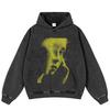 Streetwear Half Face Graphic Washed Black Unisex Y2K Mikina s kapucí