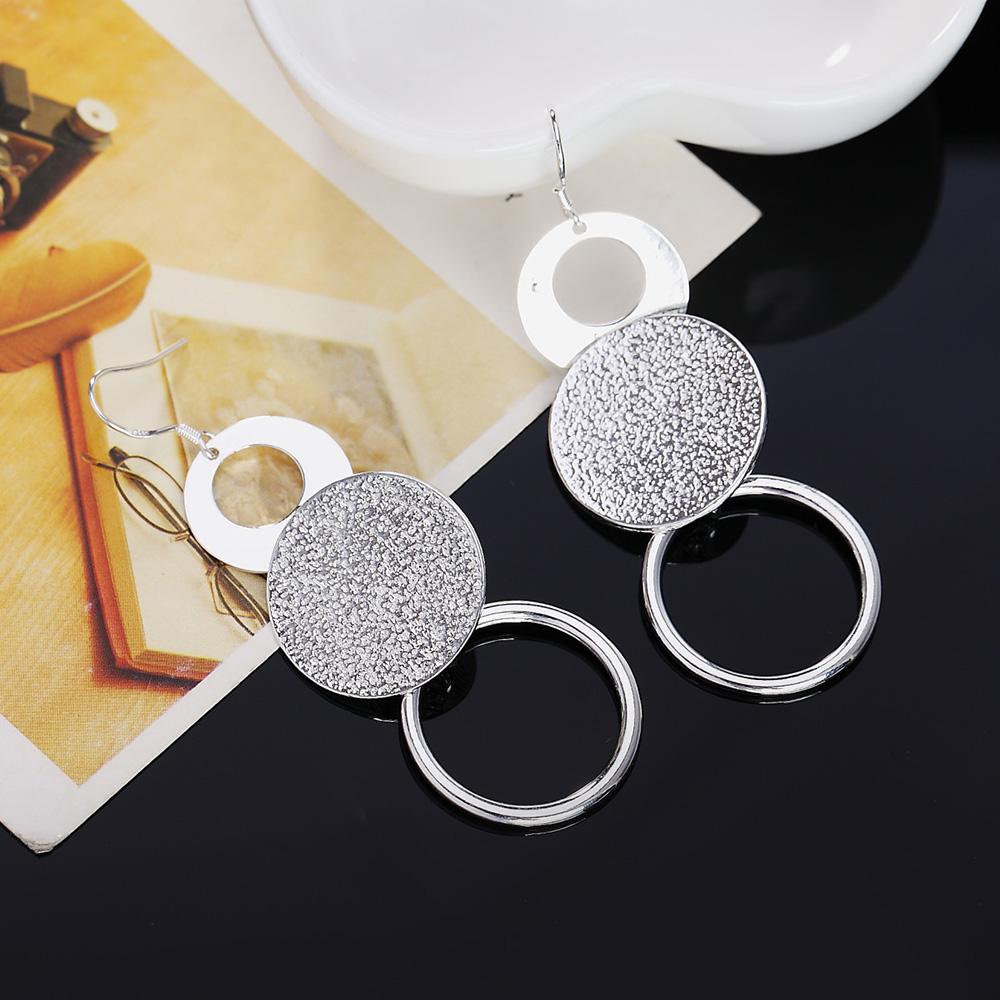 925 Sterling Silver Three Circle Matte Hanging Earrings, Fashionable Wedding Jewelry