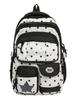 Nylon School Backpack For Girls With Polka Dot Pattern And Padded Shoulder Straps For Campus Use