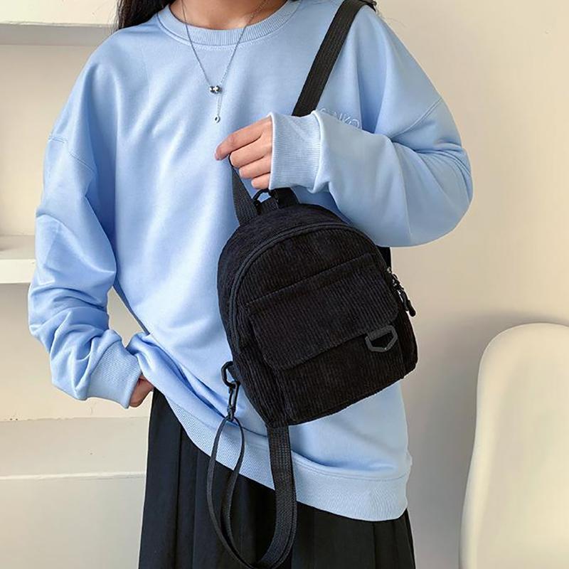 Mini Sac à Dos pour Femme Couleur Unie Velours Côtelé Petit Simple Décontracté Voyage Grande Capacité Durable Sac d'École pour Femme