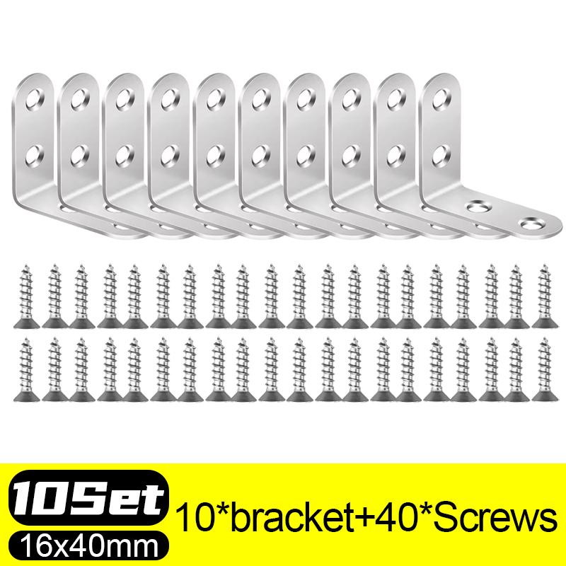 Lot de 20 équerres d'angle en L en acier inoxydable, connecteurs à angle droit, fixations d'étagère pour cadre de support d'armoire