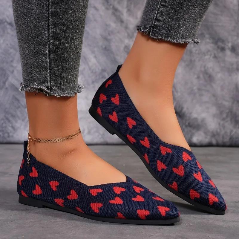 Womens Stretch Knitted Mixed Color Breathable Cozy Work Shoes Brief Slip-on Fashion Ladies Flats Light Driving Loafers