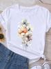 (Asian Size) Lovely Flower Cute 90s Casual O-neck Tee Clothing Top Short Sleeve T Shirt Fashion Print Lady Female Women Graphic T-shirts