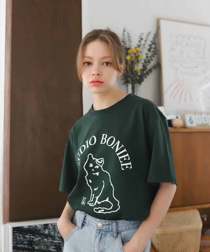 BONIEE Cat Symbol Graphic Loose T-Shirt Green
