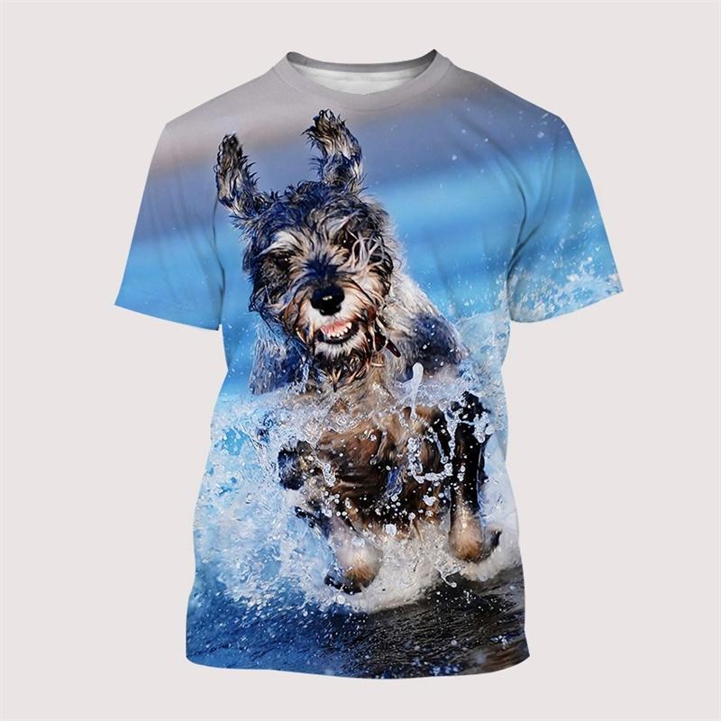 Heißer Verkauf Schnauzer Hund T-Shirt Sommer Kurzarm 3D Druck Oberteile Herren Übergroße Kleidung Rundhals Grafische T-Shirts Tee Streetwear