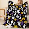Plush Flannel Blanket Halloween Christmas Ghost Pumpkin Series, Soft Warm Cozy Throw for Single Bedroom, Home Daily Use