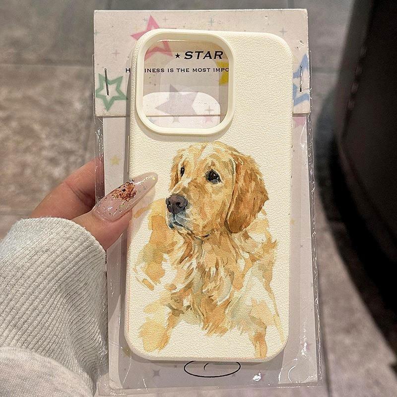 1 Stuk Golden Retriever Litchi Patroon Telefoonhoesje, Schokbestendige Beschermhoes voor iPhone 17, 16, 15, Plus, Pro, Max Serie - Geschikt om cadeau te geven