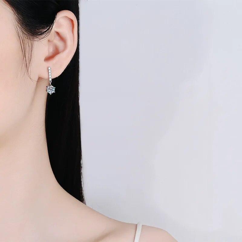 Certified Moissanite D Color 1.0Ct Drop Earrings for Women 100% 925 Sterling Silver Six Claw Dangle Pendant Sparkling Jewelry