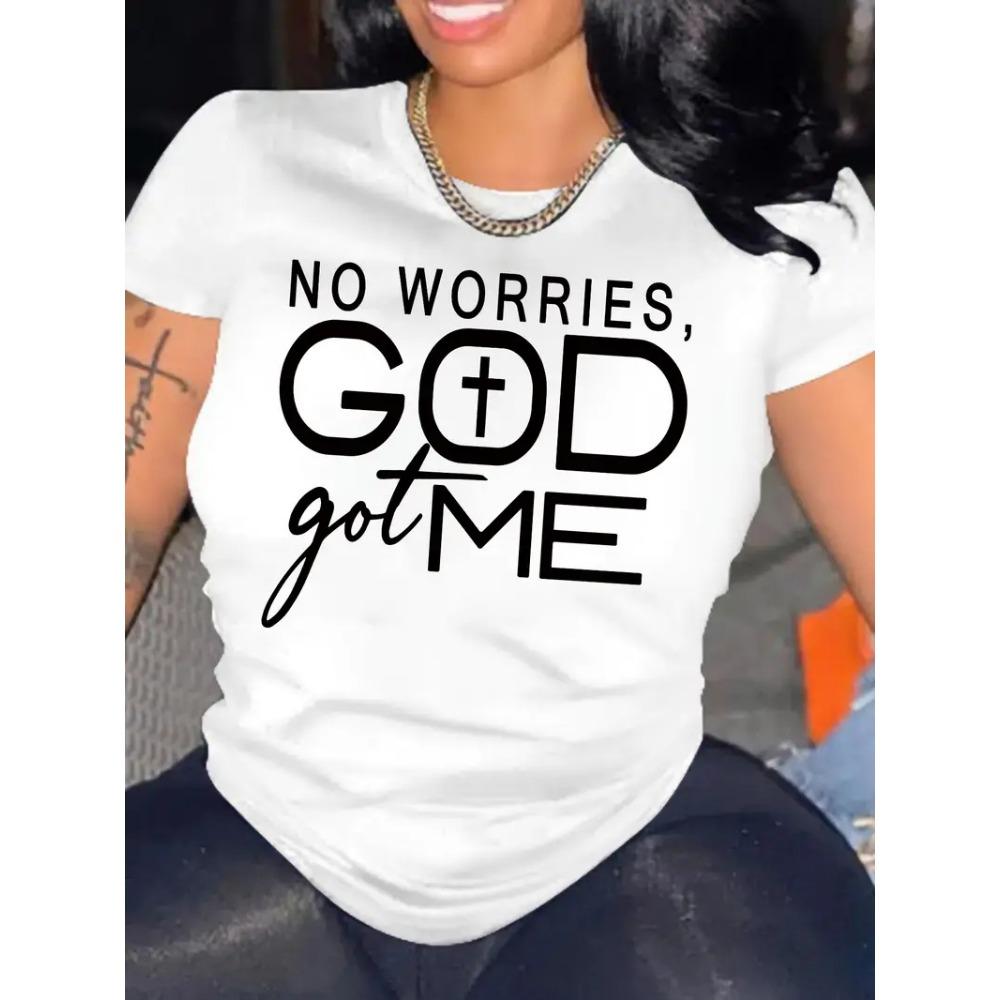 Letter Print Crew Neck T-Shirt Casual Short Sleeve Top For Spring Summer Women's Clothing