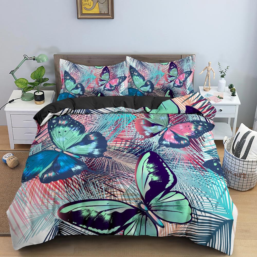 Housse de couette papillon taille King Queen Ensemble de literie animalier floral pour adolescents adultes Belle fleur 2/3 pièces Housse de couette en polyester