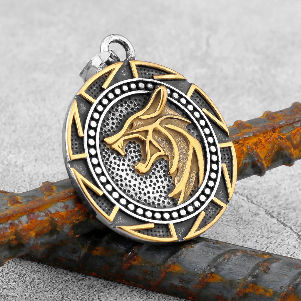 Mens Viking Wolf Pendant Necklace Stainless Steel Odin Runes Punk Rock Nordic Fashion Jewelry