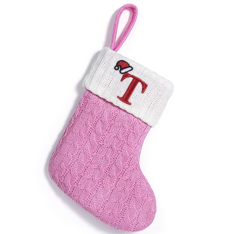 Xmas Tree Pendant Decor Gift Bag Letter 3D Embroidered Gift Christmas Party Decoration Pink Christmas Socks