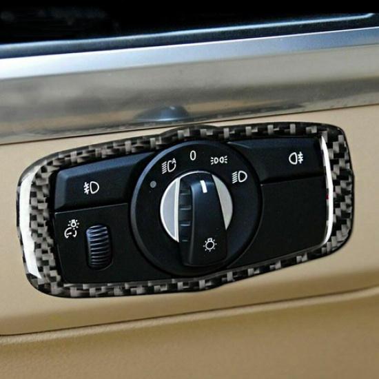 Luxury Carbon Fiber + Rubber Car Headligh Switch Frame Cover For BMW E70 2010