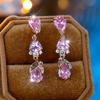 Exquisiter glänzender rosa Zirkon-Wassertropfen-Ohrring für Frauen in Goldfarbe, eleganter langer baumelnder Ohrring, Temperamentschmuck