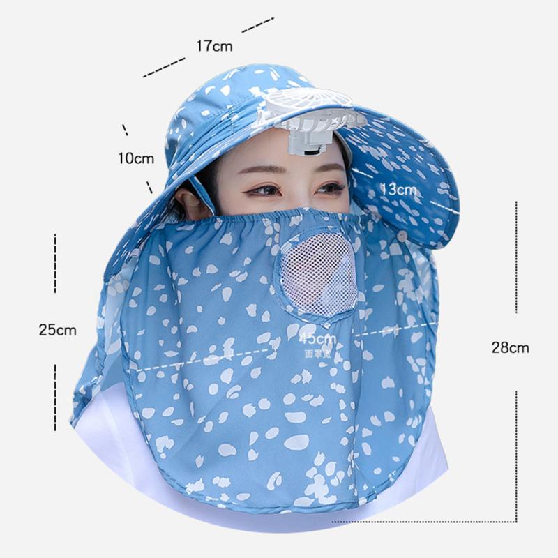 Women Summer Sun Hat With Face Cover Neck Flap Fashion Breathable Sunscreen Fisherman Hats With Fan
