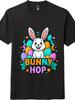 Vintage Cotton Kids Boys T-Shirt Bunny Hop Easter Bunny Egg Print Casual Top for Men Women
