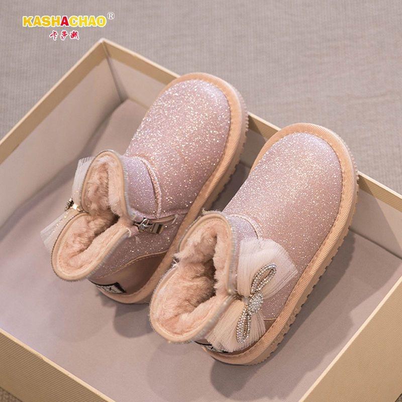 Girls Shoes Snow Boots Winter New Warm Piled Thickened Children's Large Cotton Shoes Baby Boots Winter Waterproof
