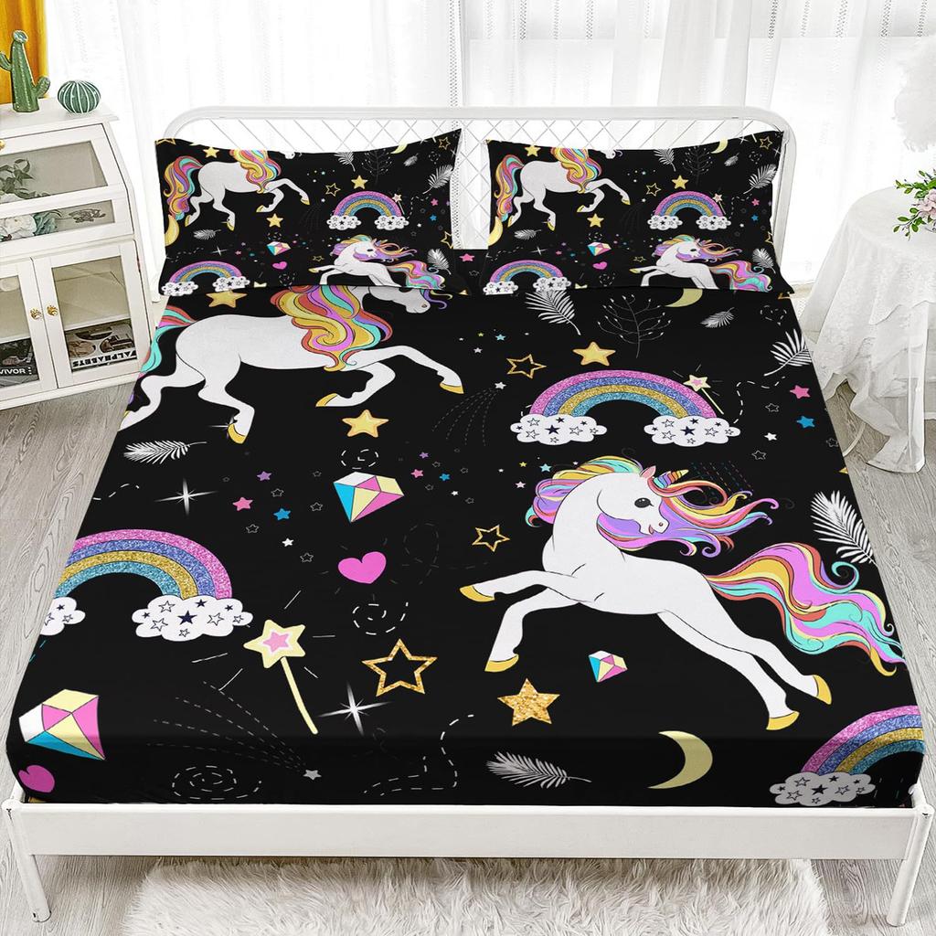 Animal Cat Pattern Mattress Three-Piece Digital Printing Mattress Bedding Set Adult Children