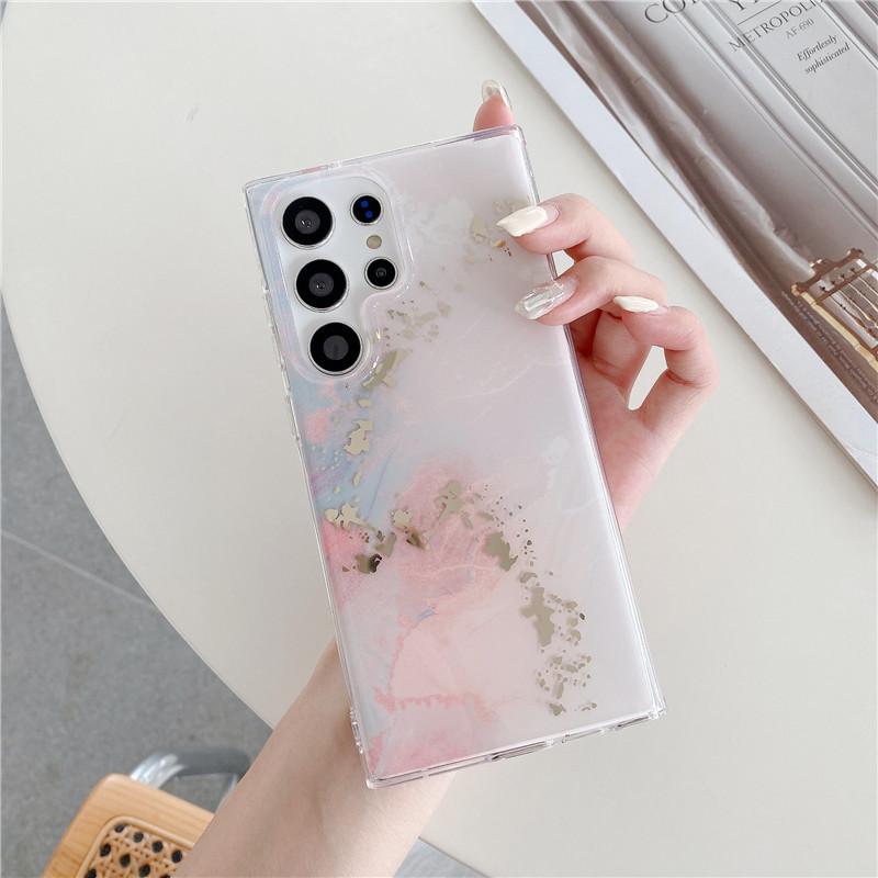 Applicable To Samsung S25ultra Mobile Phone Case Marble Pattern Bronzing S23 Electroplating Double-layer A54 Mobile Phone Case
