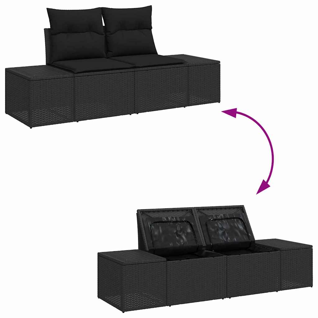 Garden Sofa Set with Storage 8 Pcs Black Poly Rattan