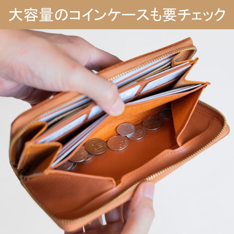 Artigianoworks Long Wallet for Men and Round Cowhide Himeji Made by Large Card Coin Women, Zipper, Leather, Leather, YKK, Capacity, Slots, Purse,