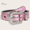 Women Jeans Belt Shiny Rhinestones Multi Holes Adjustable Length Waistband with Sparkling Buckle Wide Alloy Belt