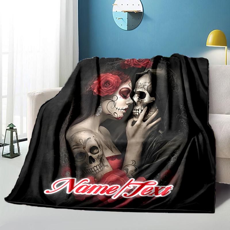 1PC Custom Name Day Dead Romance Outdooor Flannel Blankets Throw Blanket All-Season Throw Gift Bedspread for Couch, Bed, Camping Holiday Birthday Gift