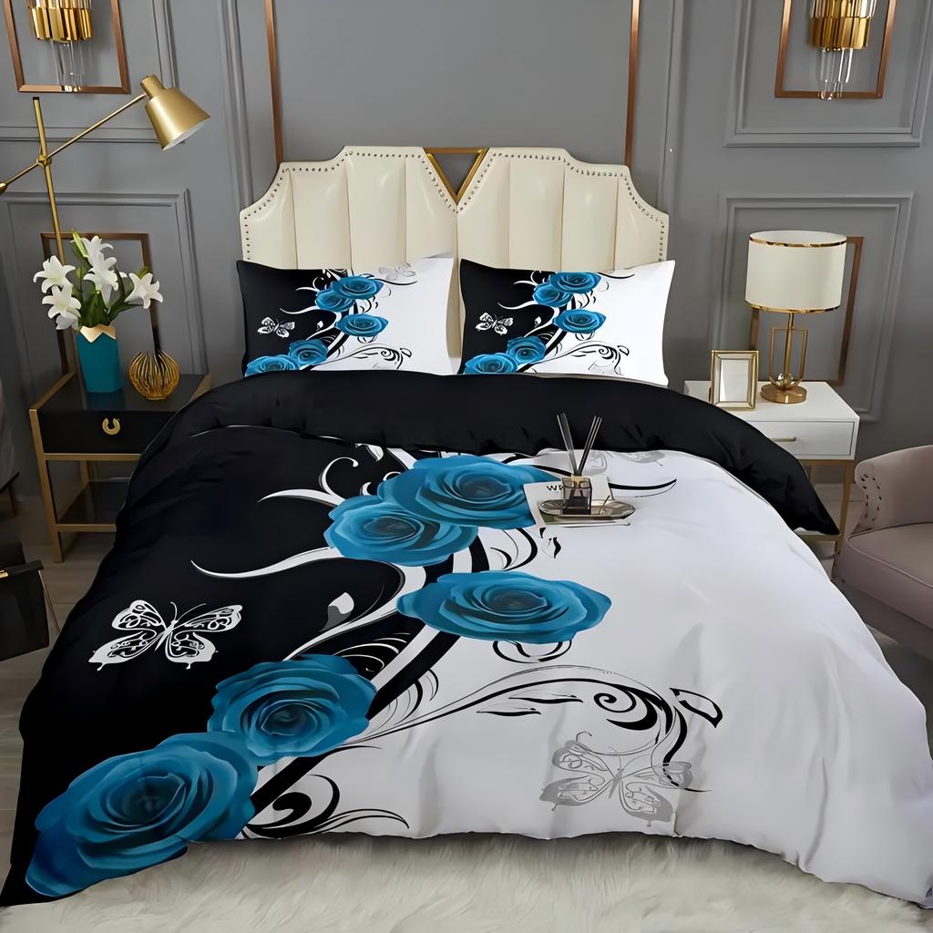 White Butterfly Blue Flower 3D Printed Quilt Cover Beautiful Floral Bedding Cover Pillowcase Luxury Home Textiles Duvet Cover