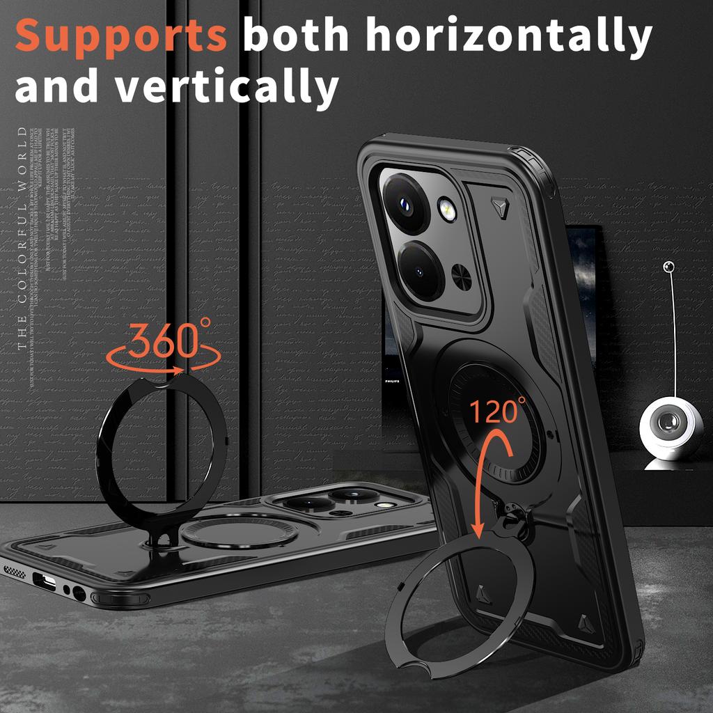 Pour Xiaomi Poco C85 4G Redmi 15C 6,9 pouces Coque Armure Antichoc Support Magnétique Rotatif à 360° Cadre TPU Couverture de Téléphone en Plastique