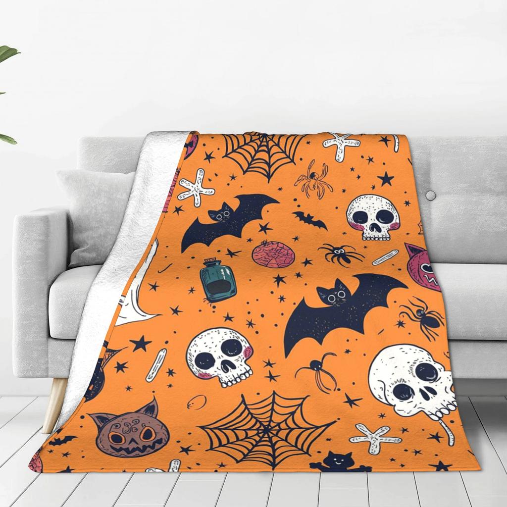Flannel Throw Blanket Halloween Bat Stars Cartoon Warm Plush Blankets Soft Bedspread for Bed Living Room Home Travel Couch