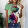Rundhals Kurzarm Blumenmuster Farbblock 3D-Druck Oberteil für Sommer-Mode und Freizeit Damen-T-Shirts