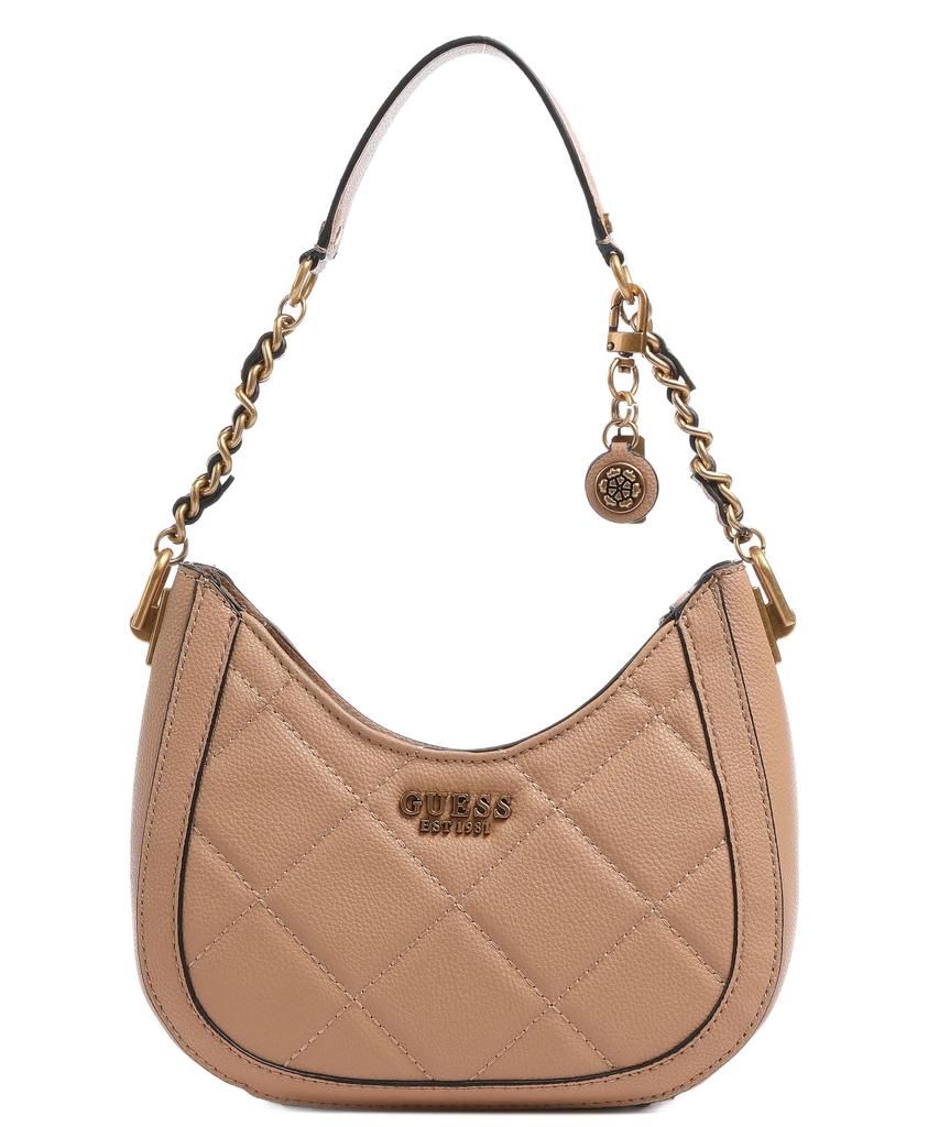 Guess Damenhandtasche Abey Kleine beige gesteppte Hobo-Tasche mit Schlüsselanhänger