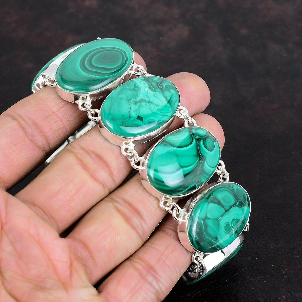 Malachite bracelet natural gemstone bracelet 925 sterling silver adjustable chain bracelet malachite jewelry handmade bracelet gifts for mom