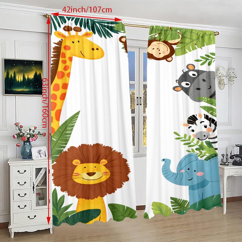 2pcs- Cute Little Animal Polyester Material Curtains, Pole Bag Curtains 42*84, Bedroom, Living Room Room, Home Room, Party Decoration