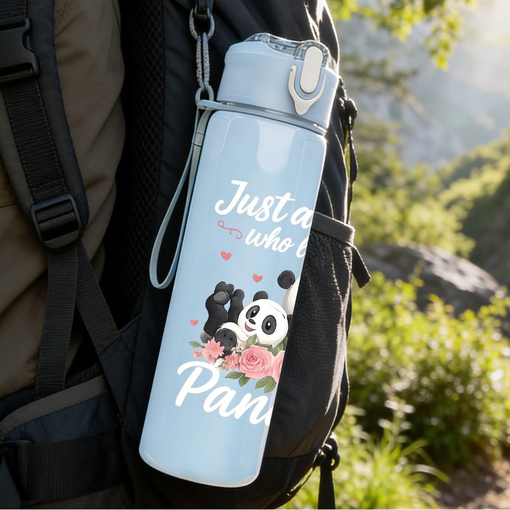 1PC Bamboo Panda Cartoon Print 750ml Color Plastic Sports Water Bottle Leakproof Flip Straw Lid Suitable for Sports Office Home Use
