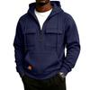 Men's Casual Hooded Zip-Up Sweatshirt with Loose Fit, Stand Collar and Multiple Pockets for Fall Winter