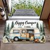 1pc "Happy Camper" RV Mat – Vintage Van Design, Durable Indoor/Outdoor Mat for Entryway, Camping Decor