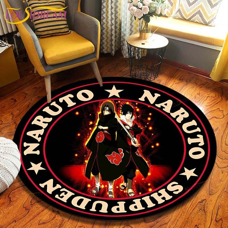 Anime Naruto runder Teppich, Bodenmatte, Schlafzimmer, Flanell, Tierteppich, rutschfeste Baby-Spielmatte, Kinderzimmer-Dekorationsmatten