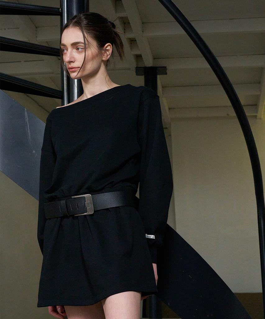 General Idea Boat Neck Sweatshirt Dress [Black] / Gf2Lop509