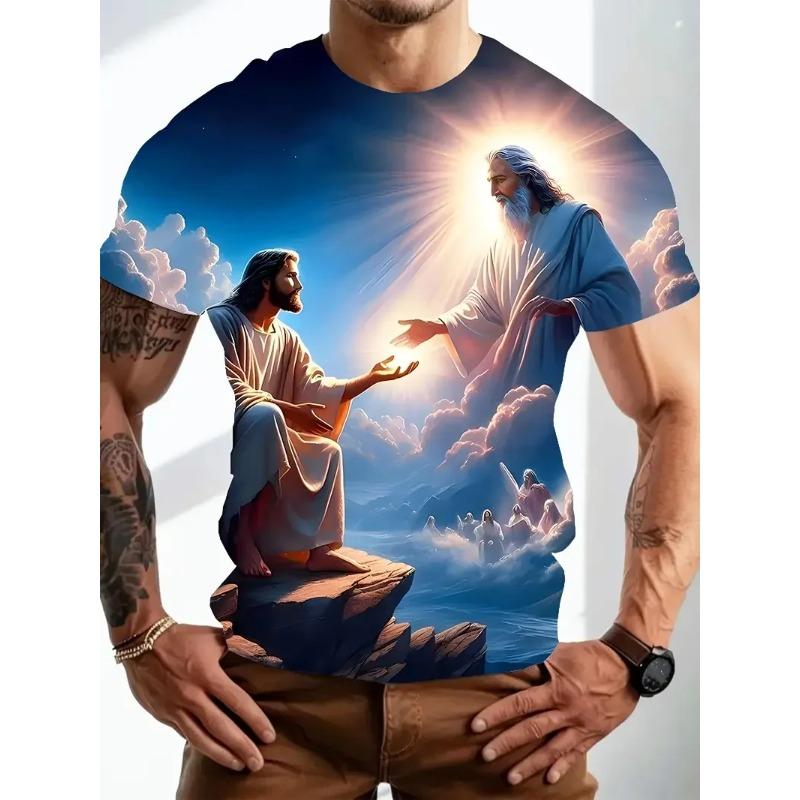 Tricou Iisus Hristos Bărbați Femei Mânecă Scurtă Gât Rotund Tricouri Model Imprimat 3D Steagul SUA Închinare Capelă Haine Pulover Top Tricou
