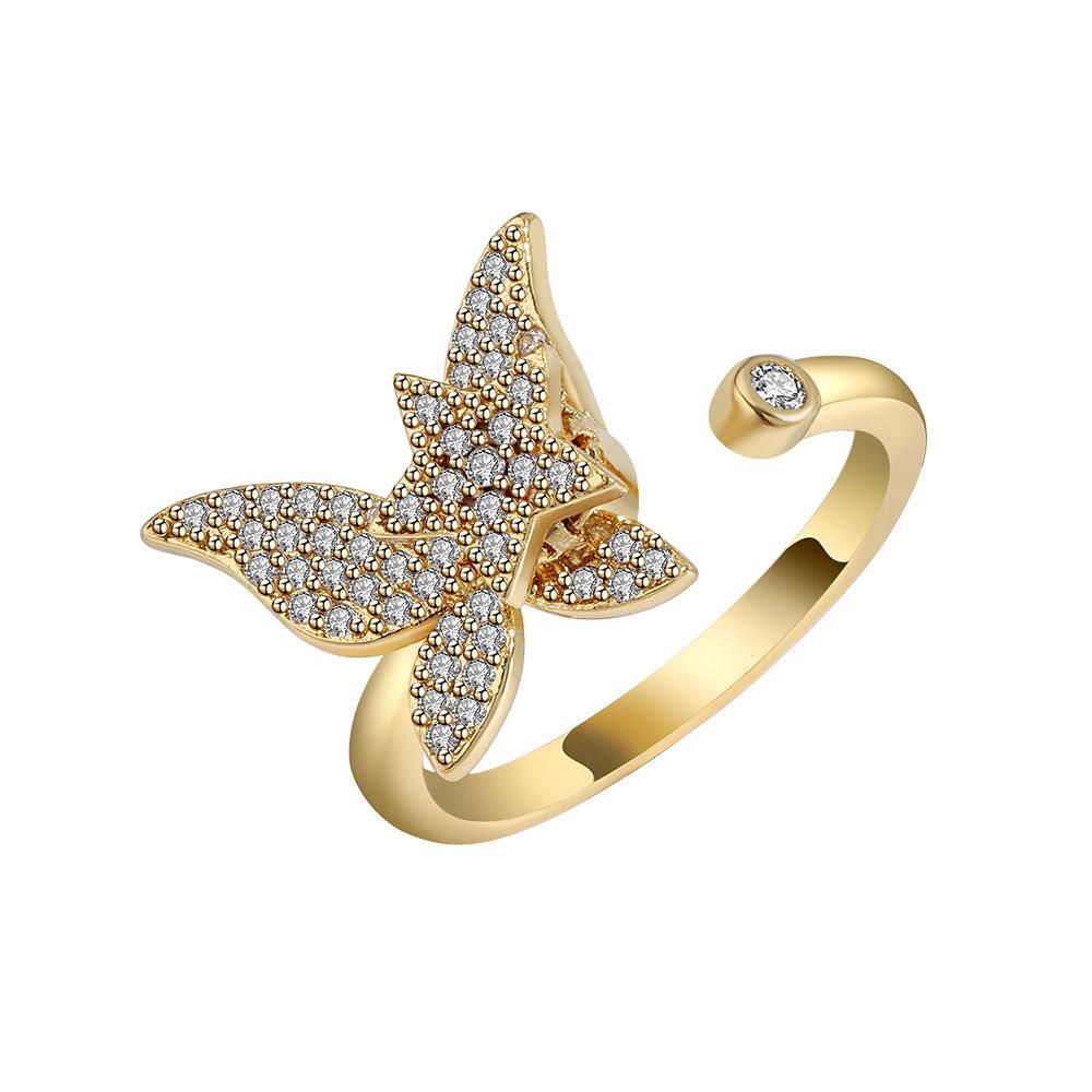 SMJEL Fidget Spinner Anello Ansia per Le Donne Multiplo Fiore di Cristallo Occhio Farfalla Anello Animale Ruota Anti-Stress Matrimonio Jewerly