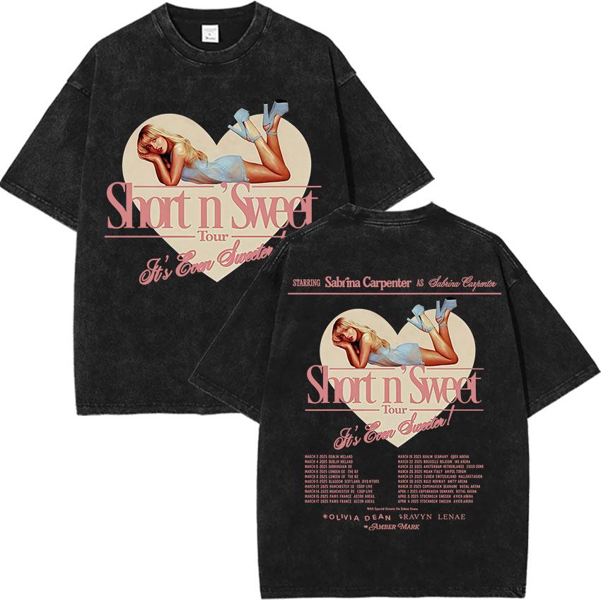Vintage Washed Sabrina Carpenter Short N Sweet Album TShirt Men Women Summer Casual Oversized T-shirt Y2k Harajuku Clothing