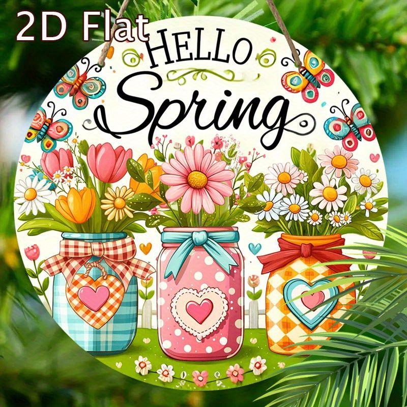 2D Flat Hanging Decorative Signs,interior Wall or Door Dec,garden Dec.,the Pattern Is Flowers and "HELLO Spring"sign,a Housewarming Gift for Friends
