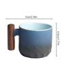 Blue Ceramic Coffee Mug Retro Wooden Handle Filter Tea Mug Office Water Cup Solid Color Gradient Glaze Coffee Cup TeaCup