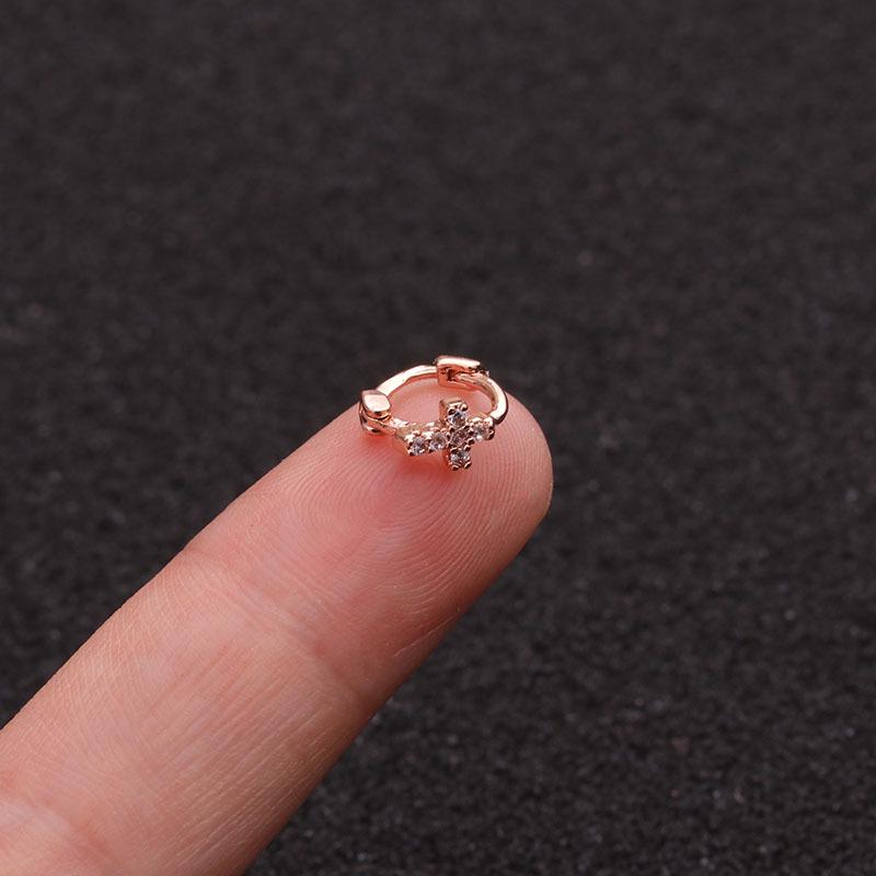 Exquisite Tiny Hoop Earring Gold Silver Rose Gold Cross Bow Flower Zircon Cartilage Earring Body Piercing Jewelry 