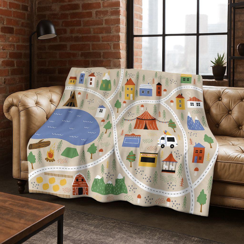 Child Urban City Road Traffic Learning Game Flannel Blanket,Cozy Soft Throw Blanket for Home Bedroom Bed Sofa Cover Gift Kids